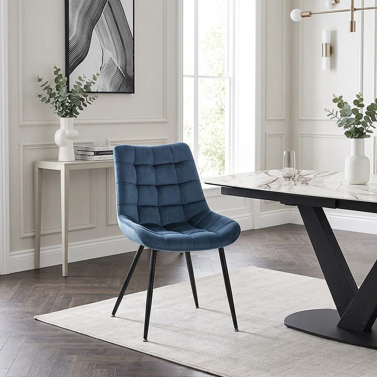 Lisbon Dining Chair Blue Velvet
