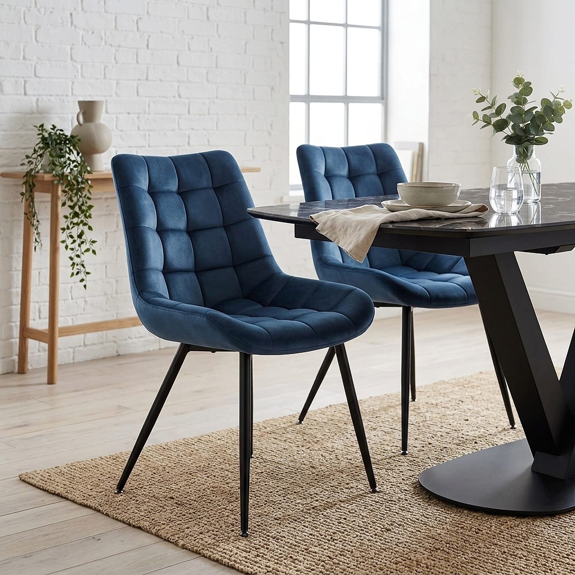 Lisbon Dining Chair Blue Velvet