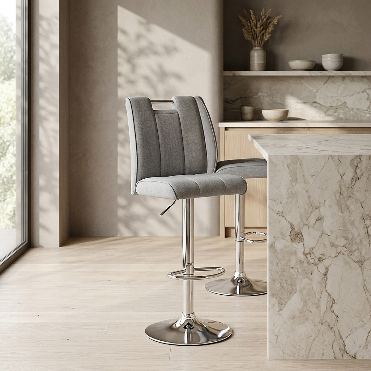 Loco Bar Stool Grey Fabric