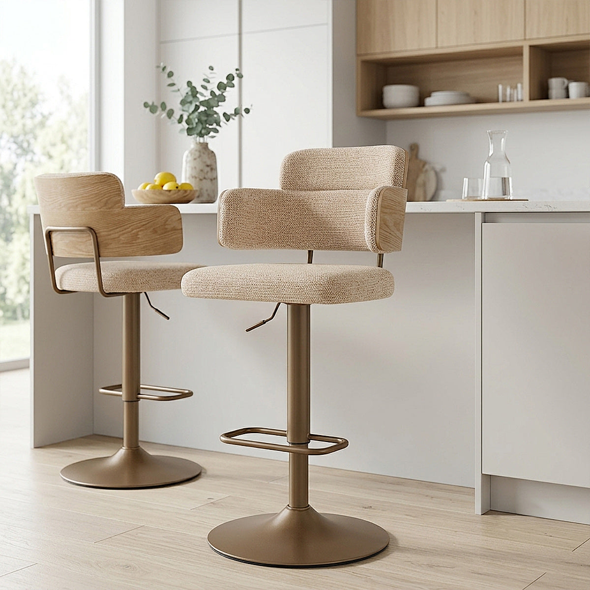 Logan Copper Bar Stool Beige Fabric