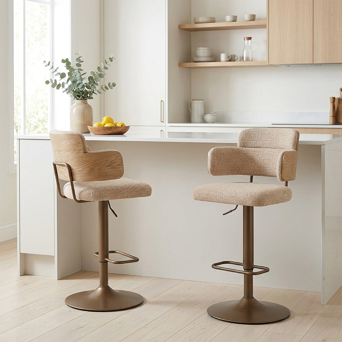 Logan Copper Bar Stool Beige Fabric