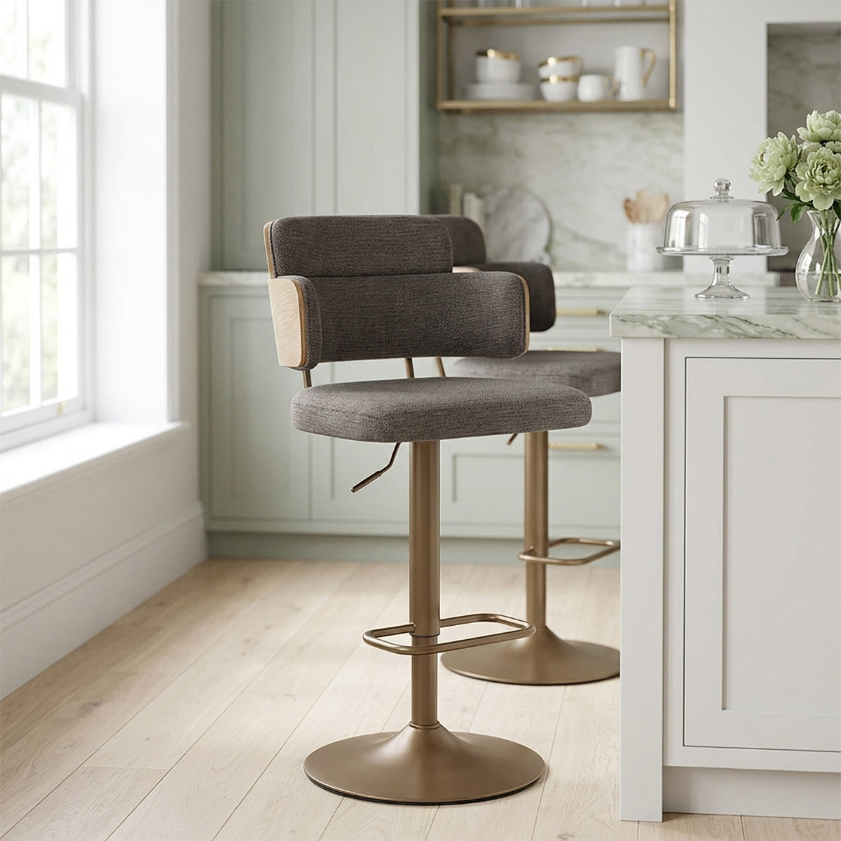 Logan Copper Bar Stool Grey Fabric