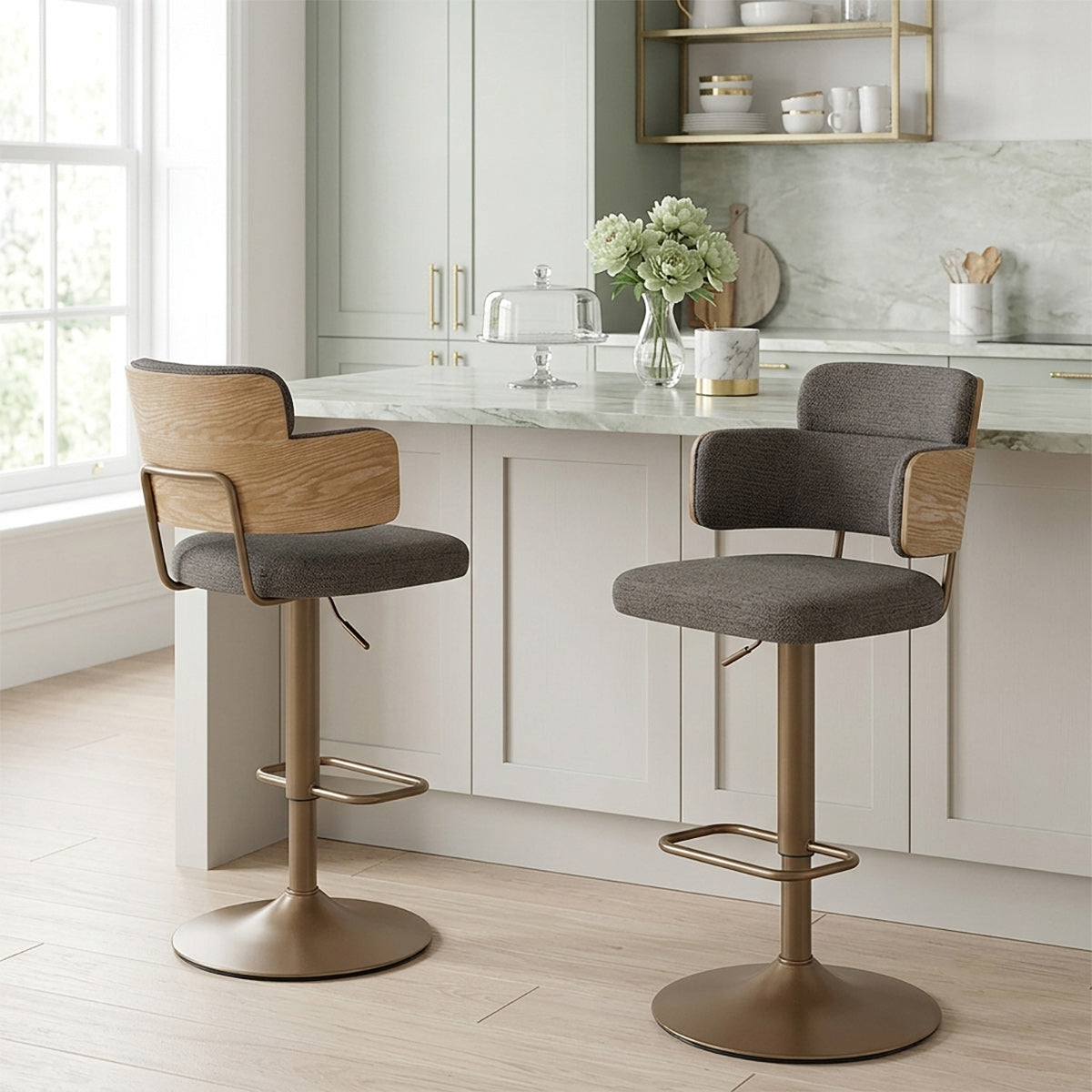Logan Copper Bar Stool Grey Fabric