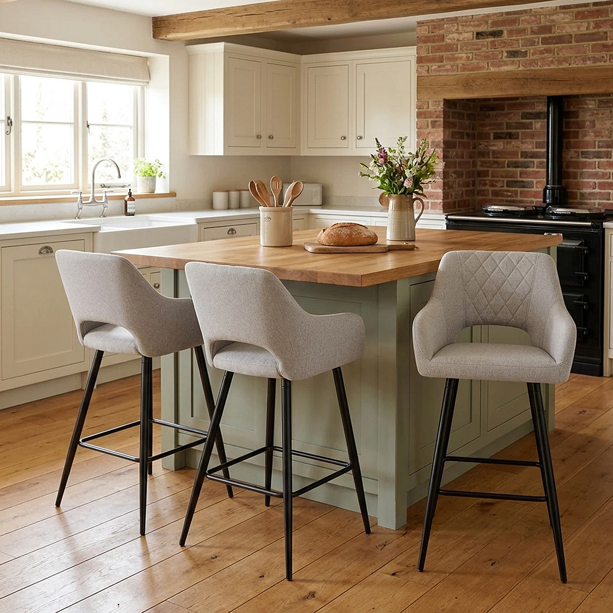 Lopez Bar Stool Grey Fabric