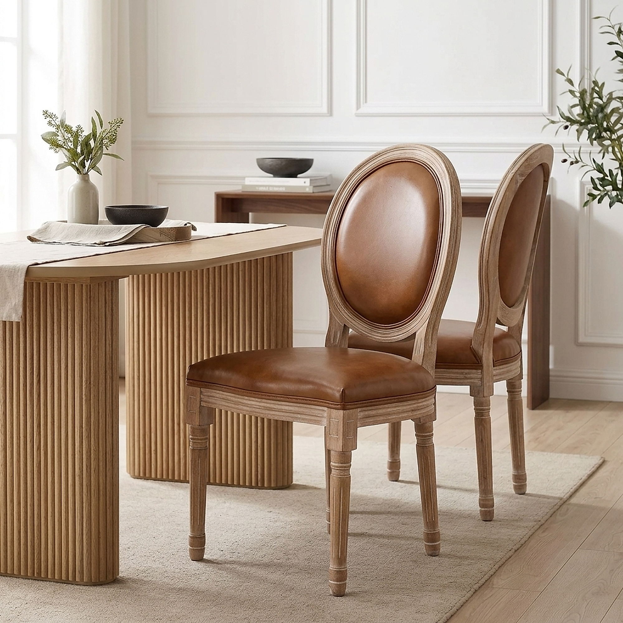 Louis Dining Chair Brown Real Leather