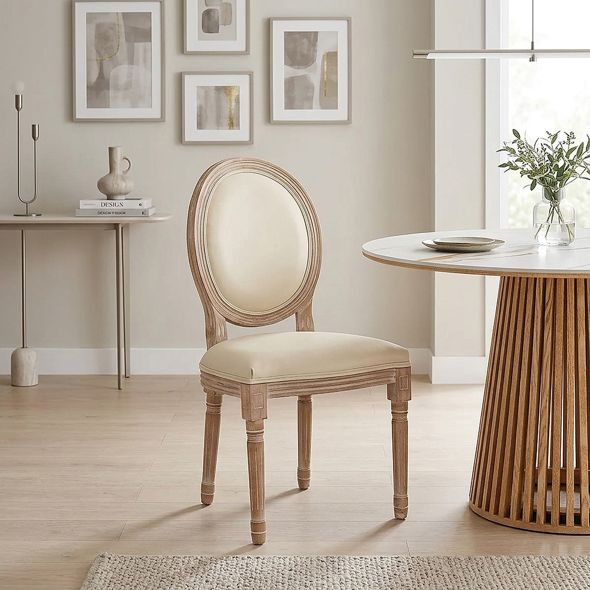 Louis Dining Cream Real Leather