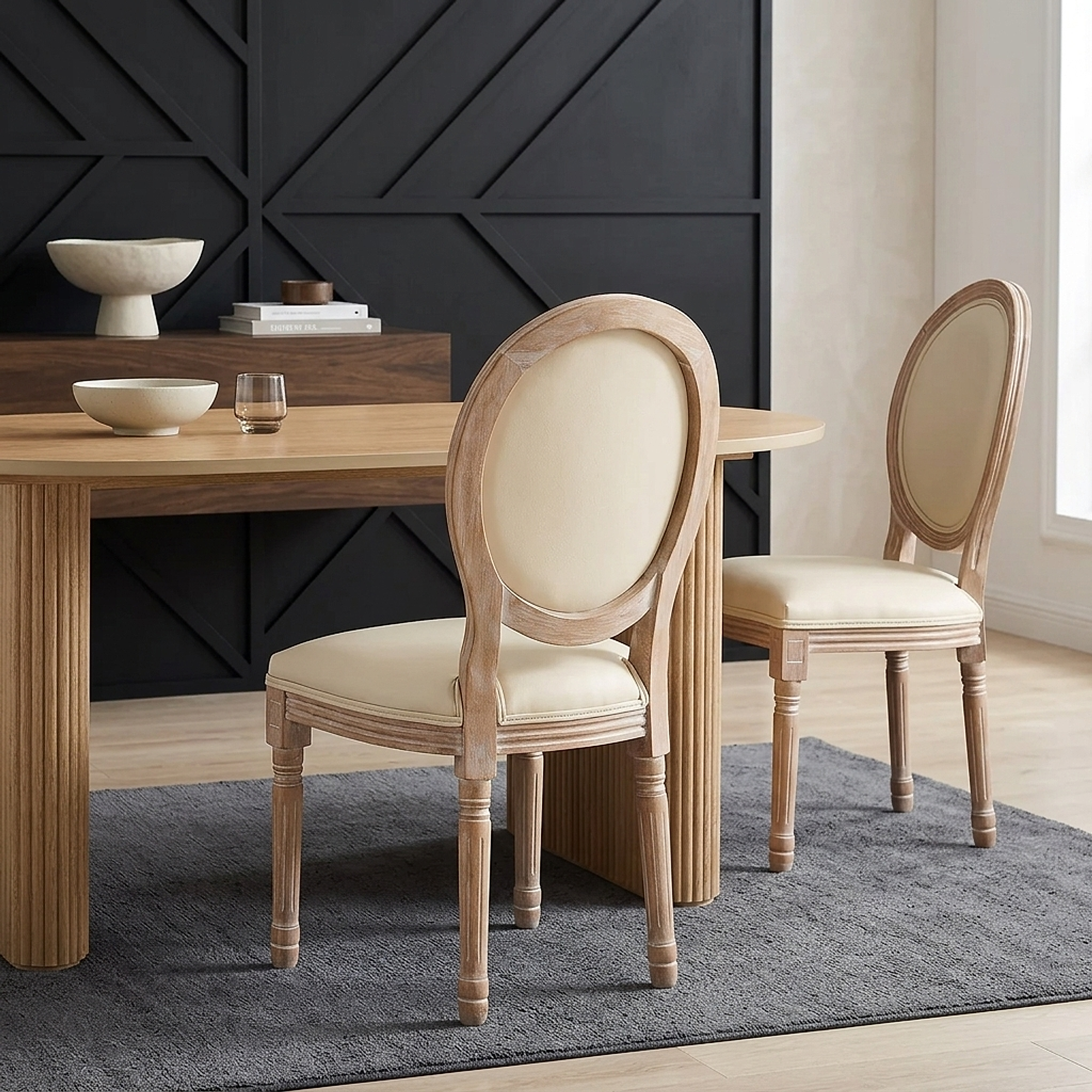 Louis Dining Chair Cream Real Leather