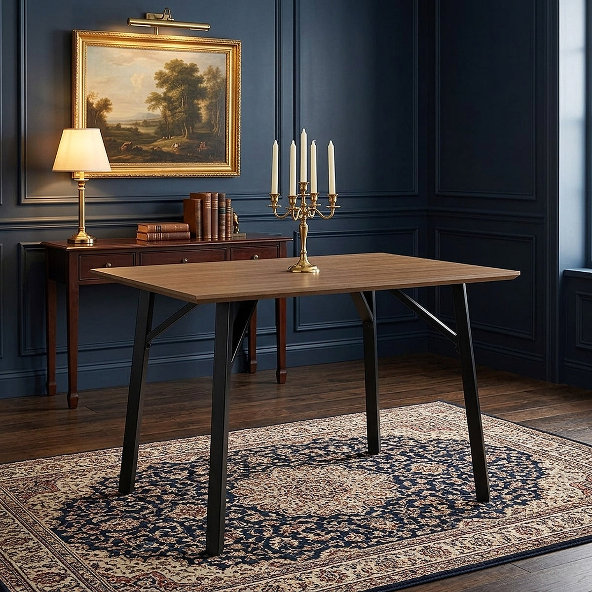 Lucas Oak Table & 4 Joshua Faux Leather Chairs Dining Set