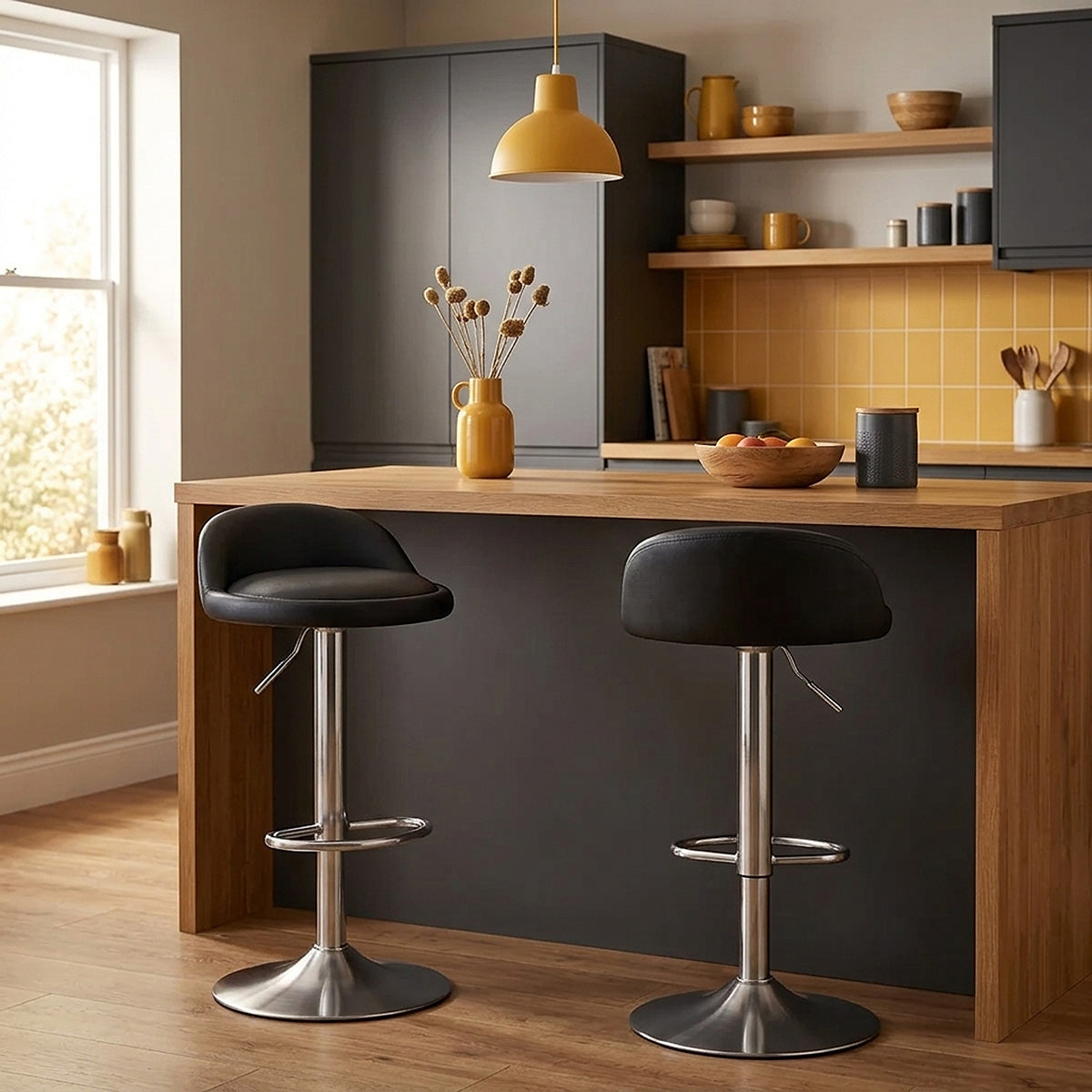 Lulu Brushed Steel Stool Black