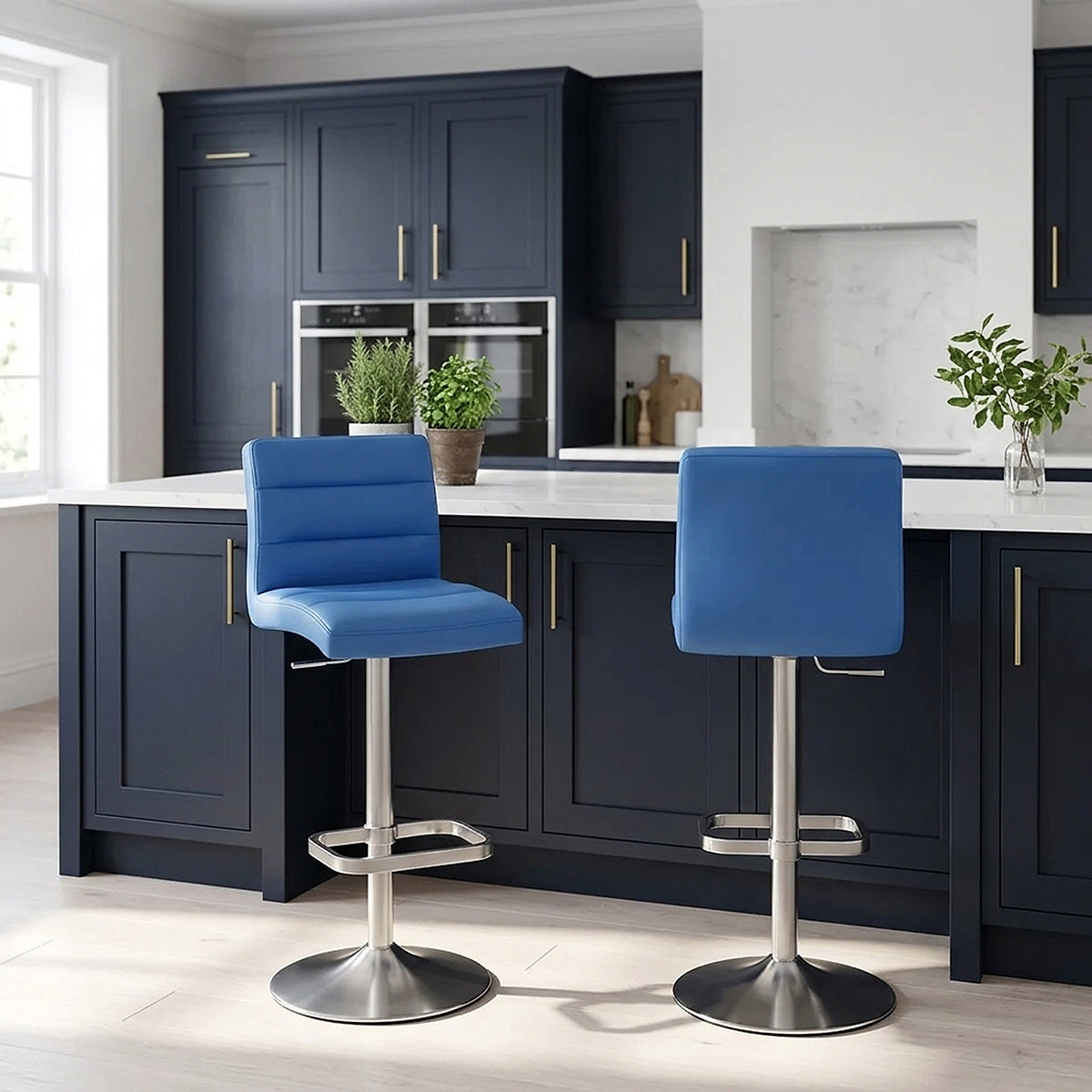 Lush Brushed Steel Bar Stool Blue