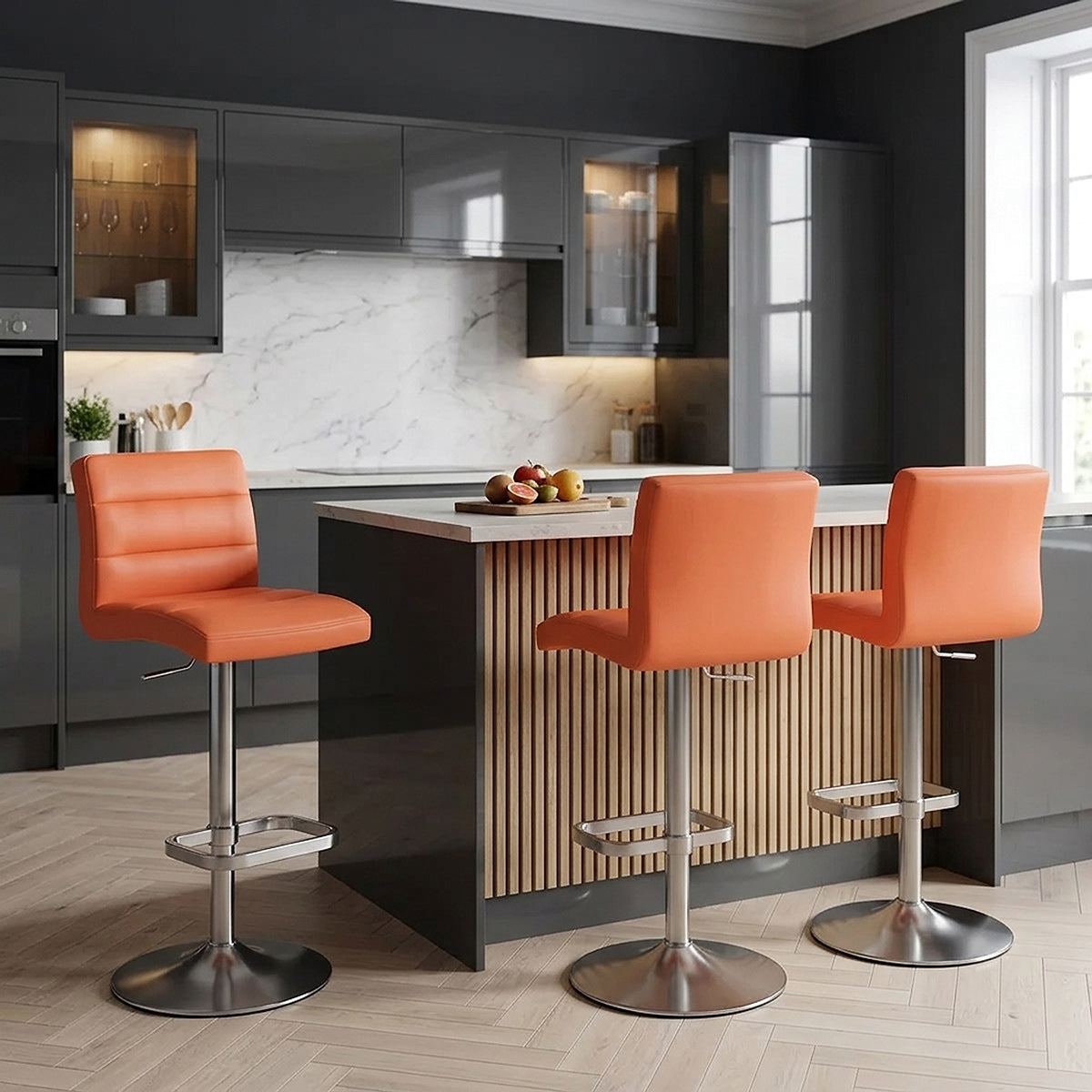Lush Brushed Steel Bar Stool Orange