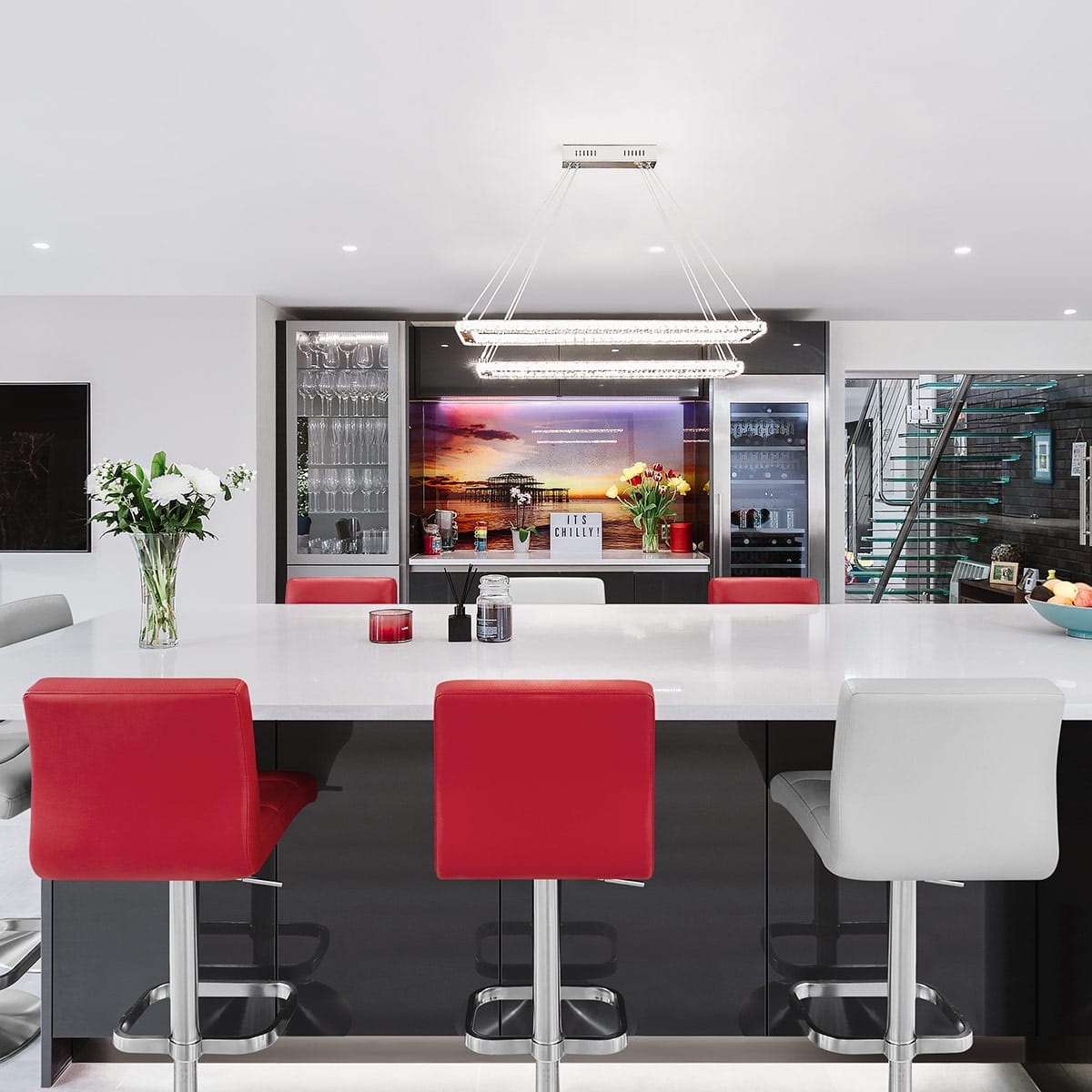 Lush Brushed Steel Bar Stool Red