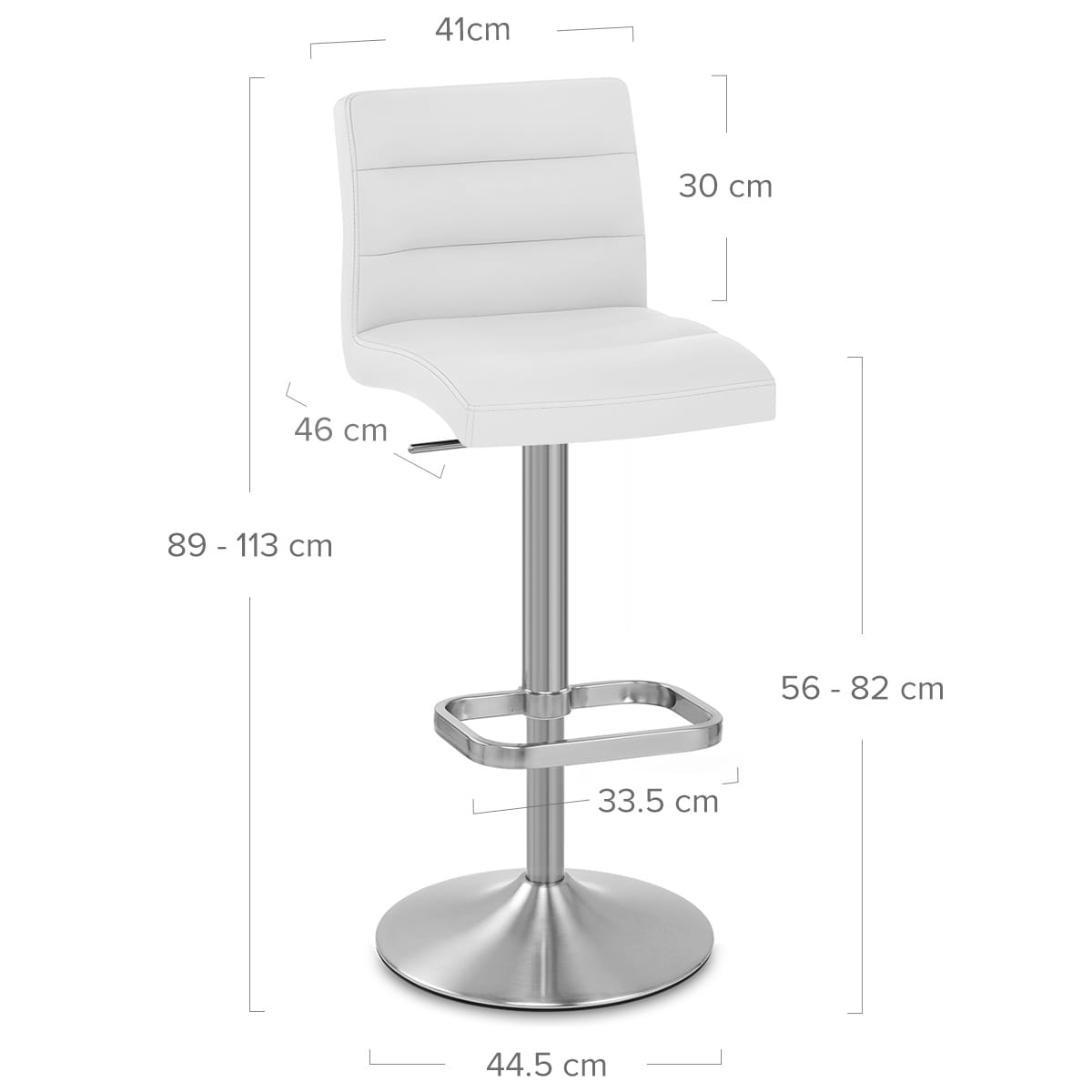 Lush Brushed Steel Bar Stool White