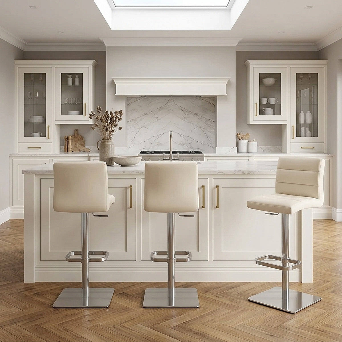 Lush Real Leather Brushed Stool Cream