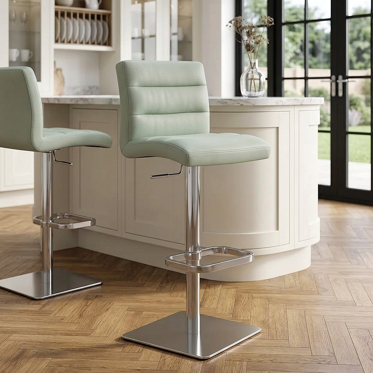 Lush Real Leather Brushed Stool Green