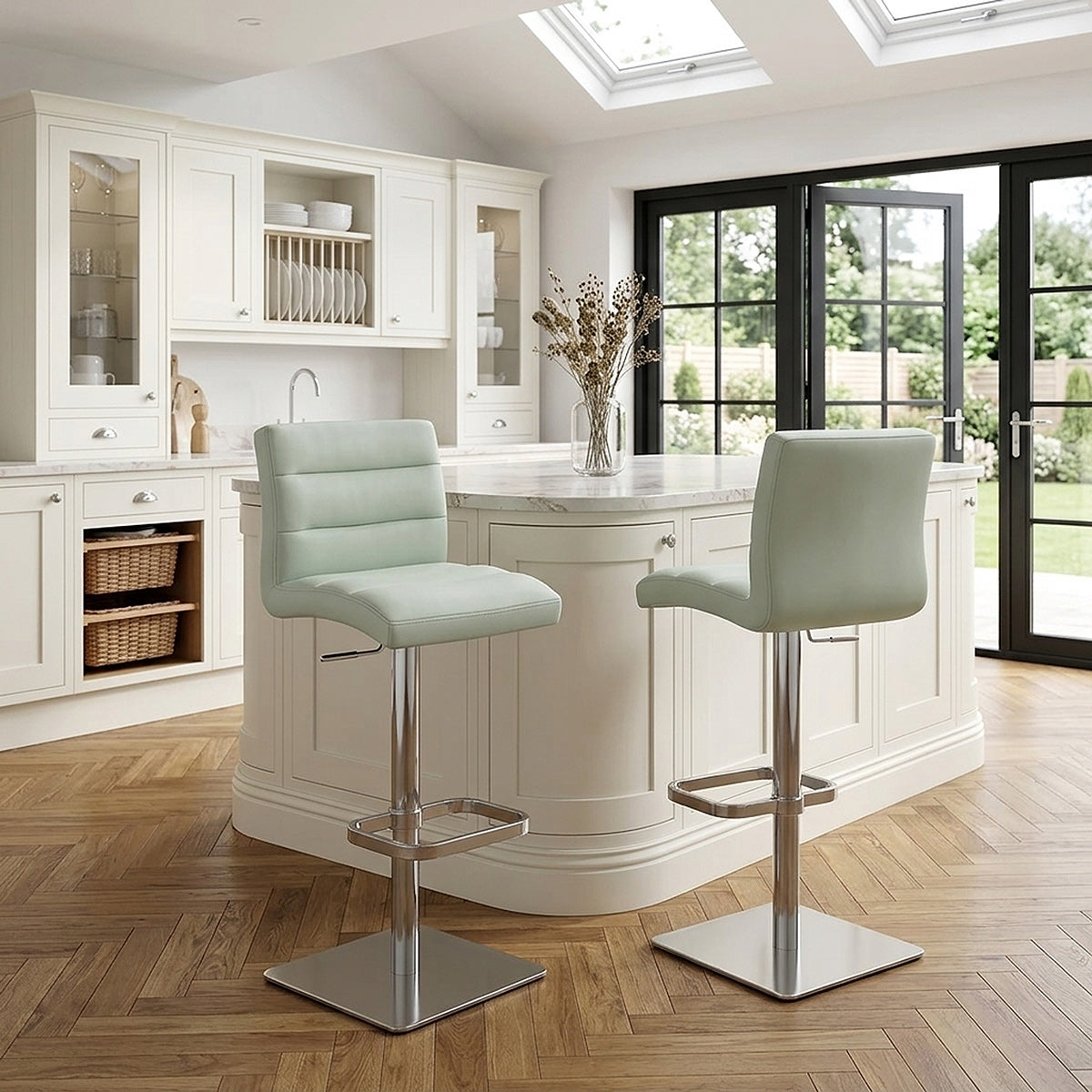 Lush Real Leather Brushed Stool Green