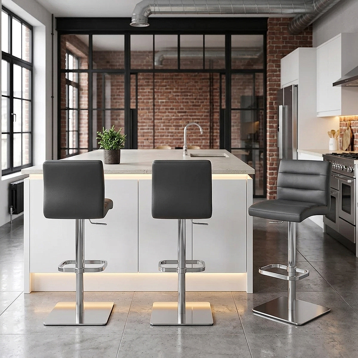 Lush Real Leather Brushed Stool Grey
