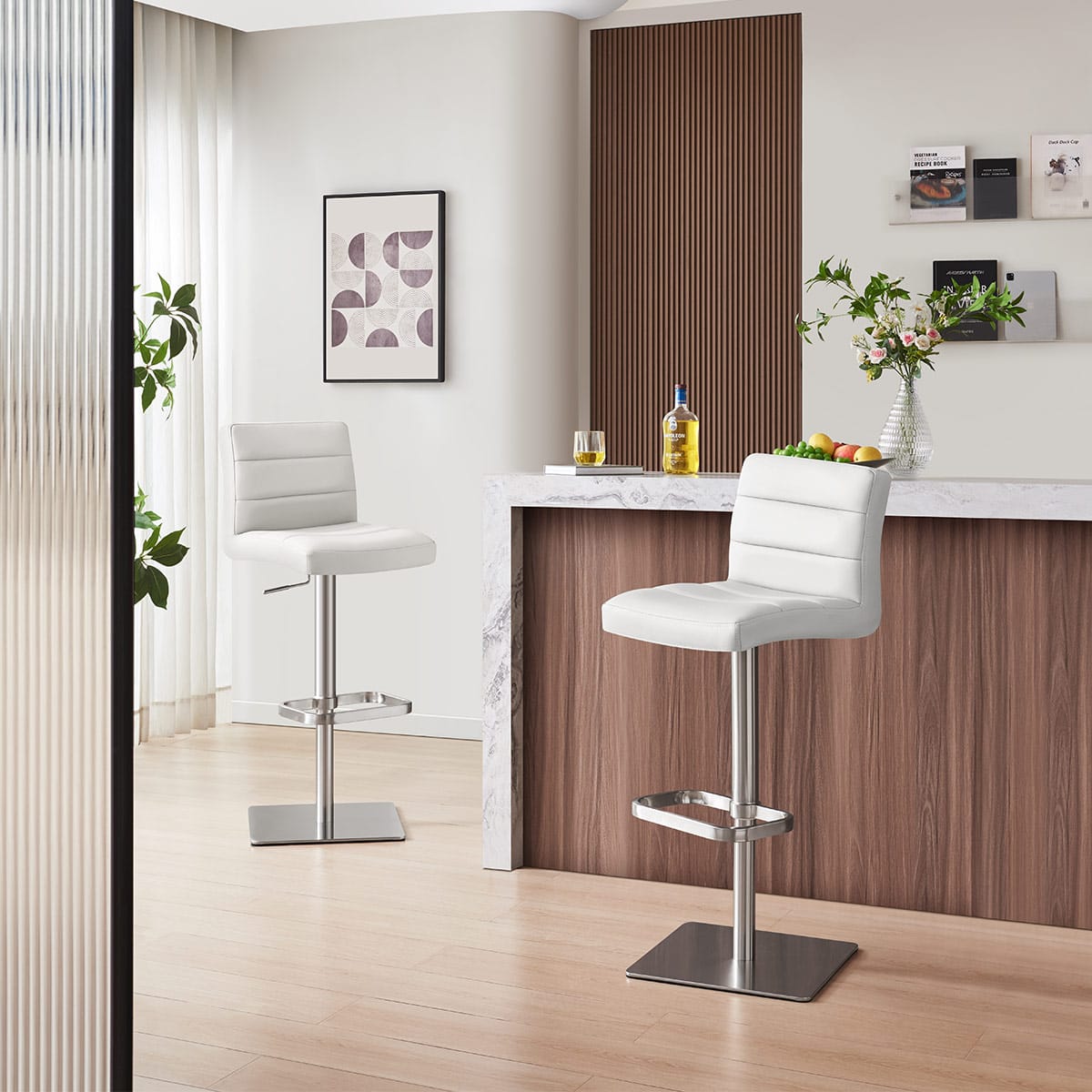 Lush Real Leather Brushed Stool White