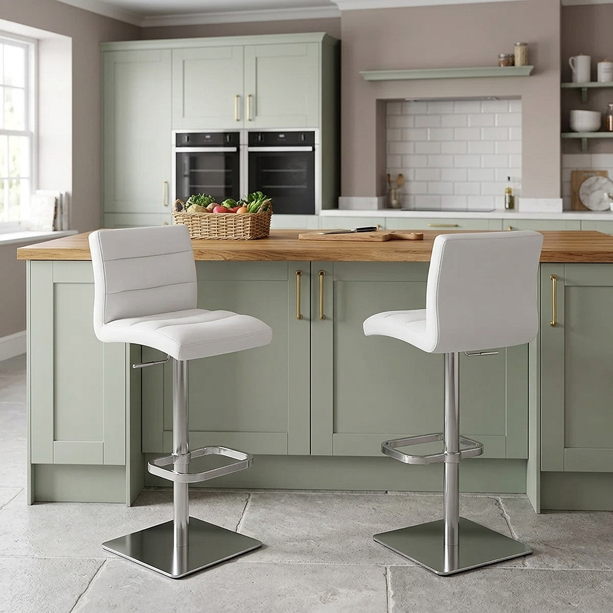 Lush Real Leather Brushed Stool White