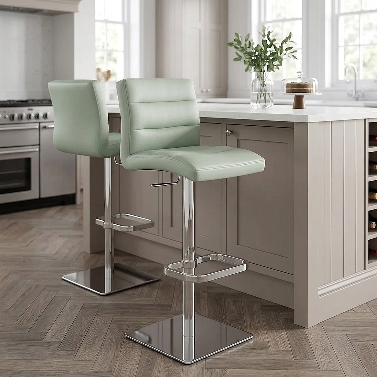 Lush Real Leather Chrome Stool Green