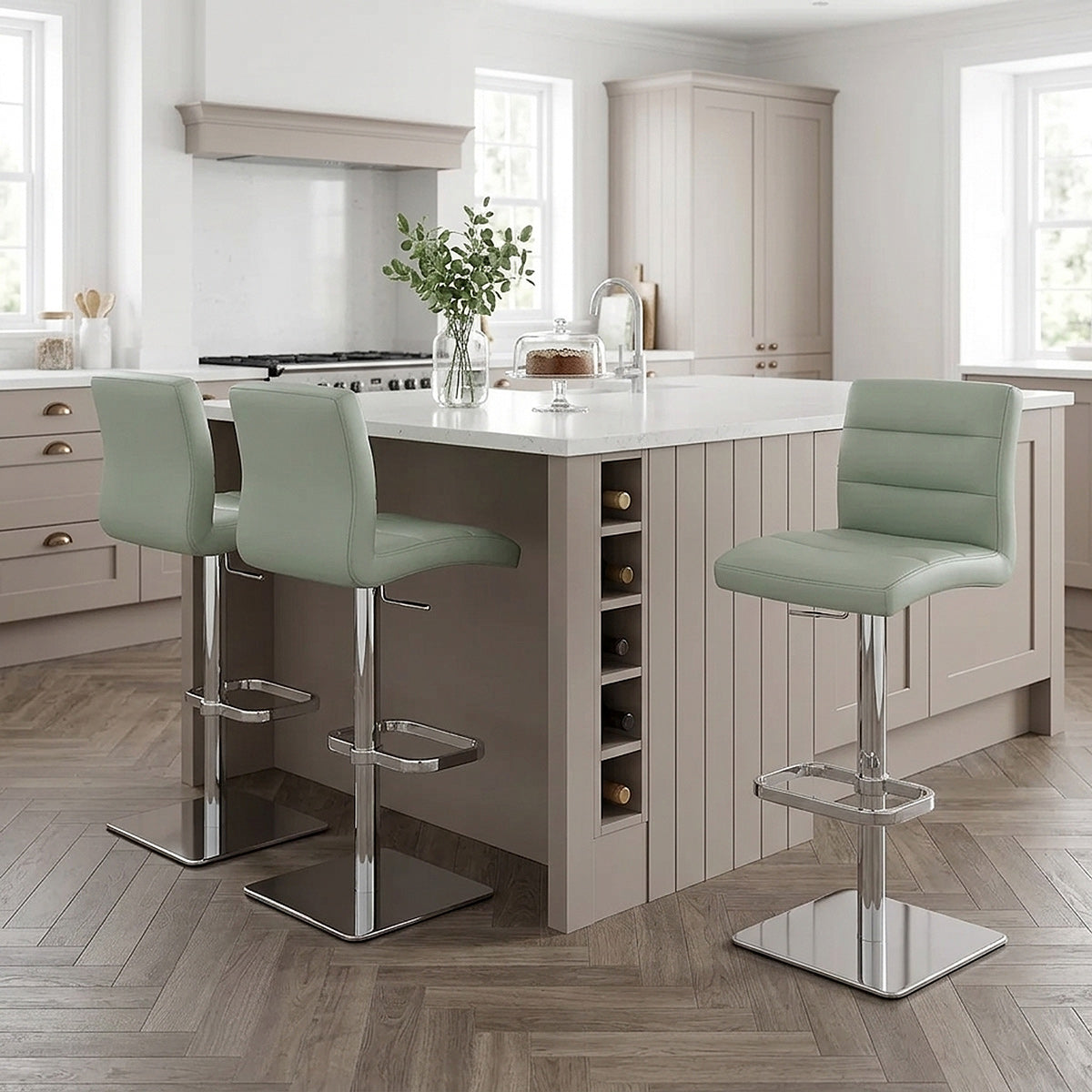 Lush Real Leather Chrome Stool Green