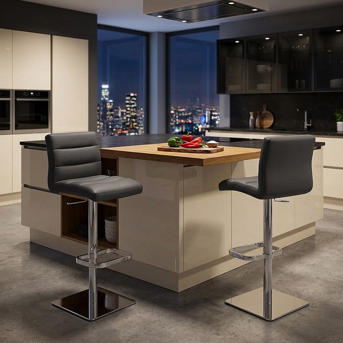 Lush Real Leather Chrome Stool Grey