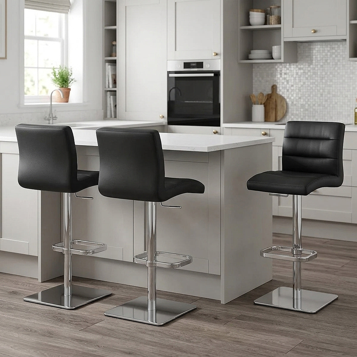 Lush Real Leather Chrome Stool Black