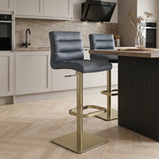 Lush Real Leather Gold Stool Blue