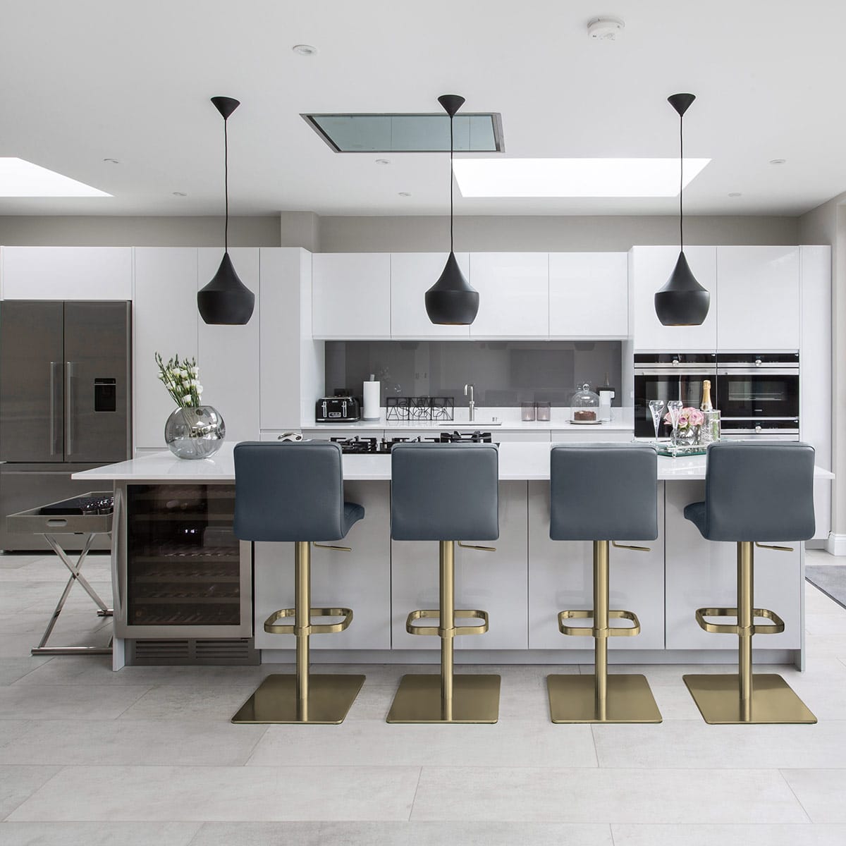 Lush Real Leather Gold Stool Blue