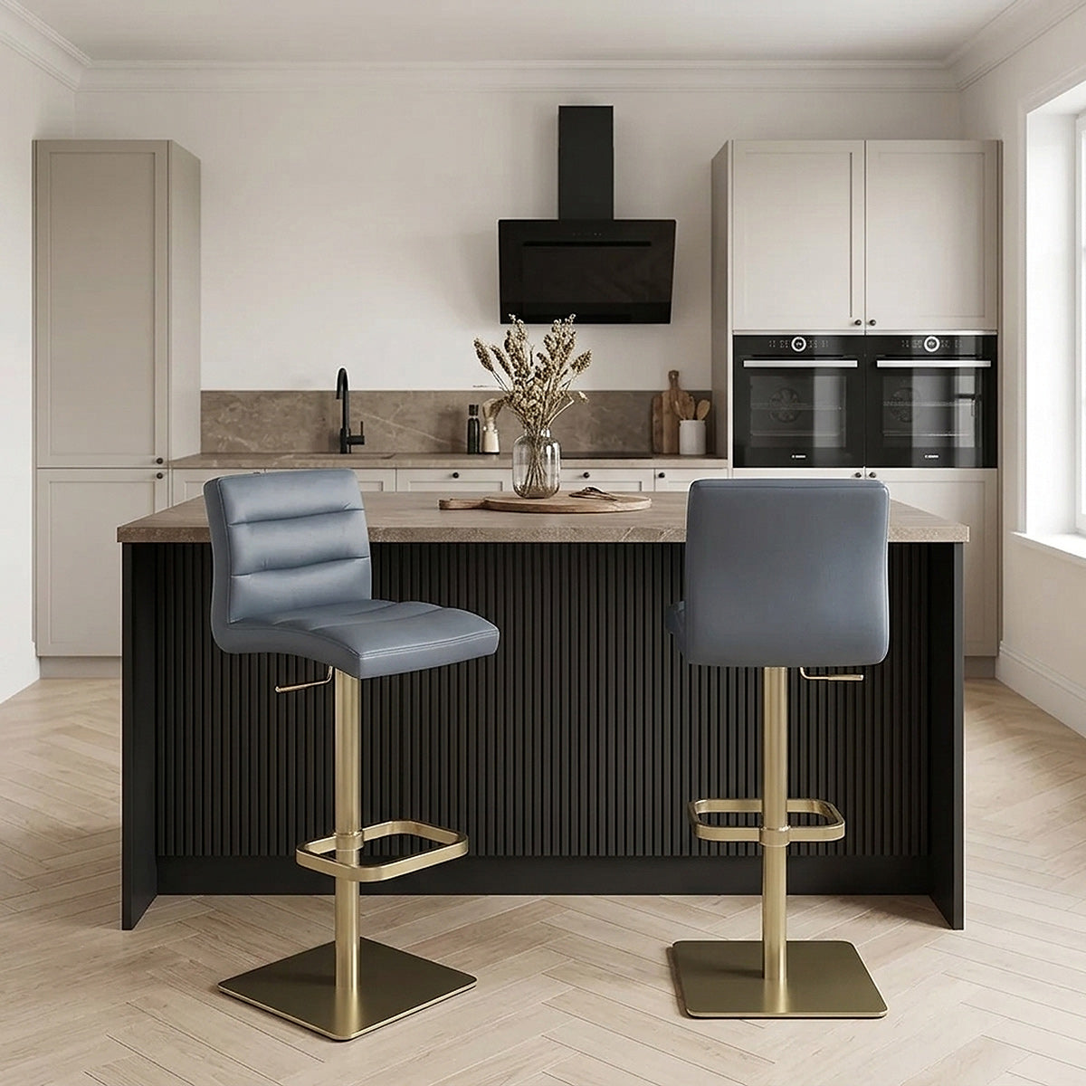 Lush Real Leather Gold Stool Blue