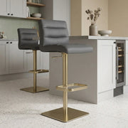 Lush Real Leather Gold Stool Dark Grey