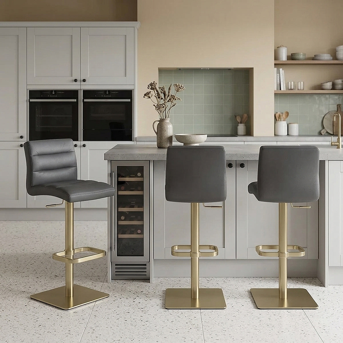 Lush Real Leather Gold Stool Dark Grey