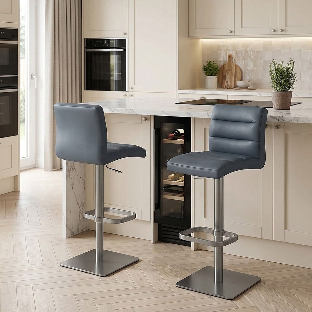 Lush Real Leather Graphite Stool Blue