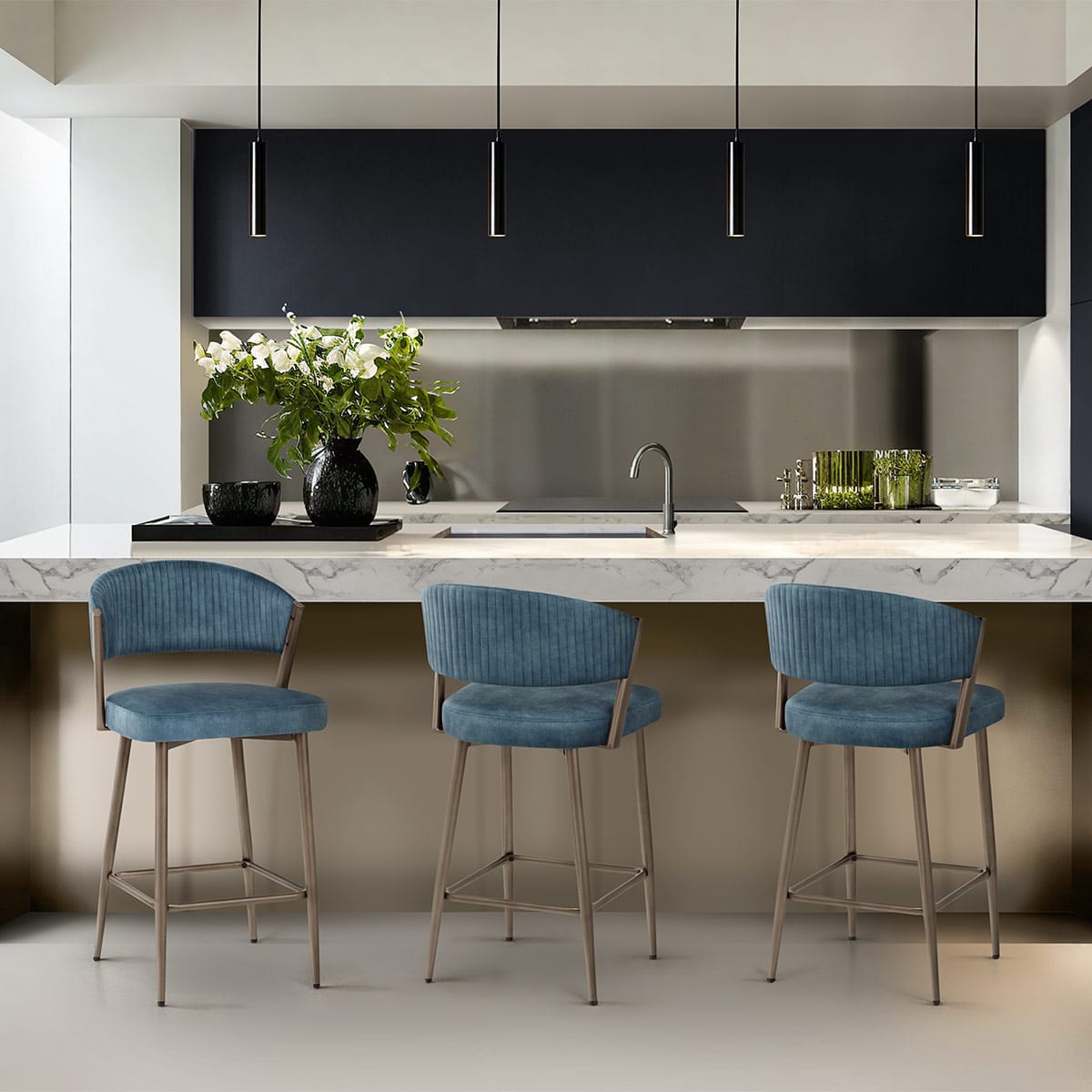 Lusso Bar Stool Blue Velvet