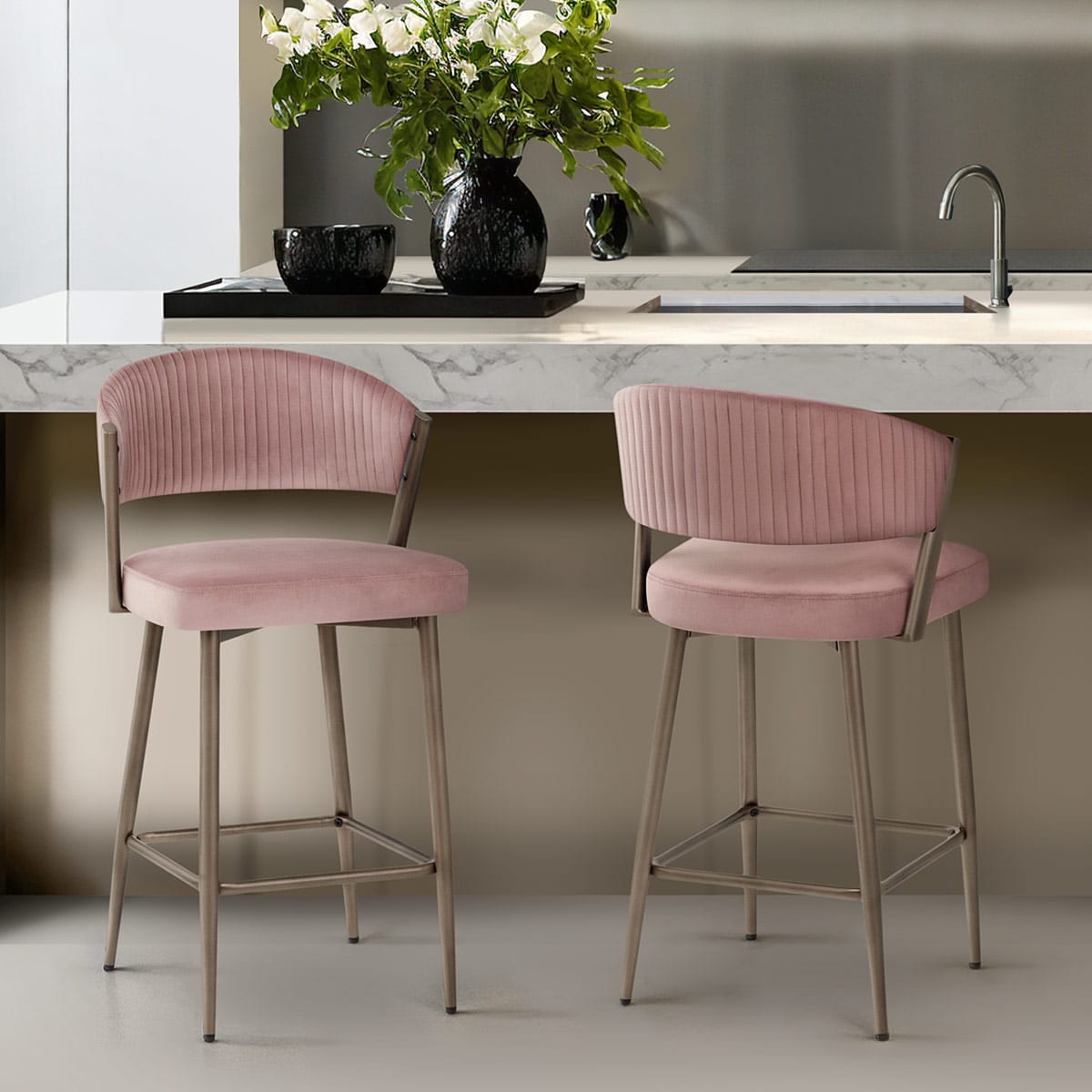 Lusso Bar Stool Pink Velvet