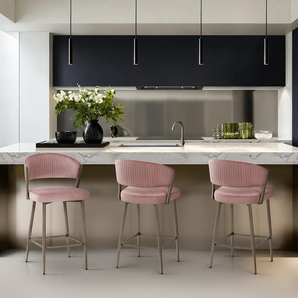 Lusso Bar Stool Pink Velvet