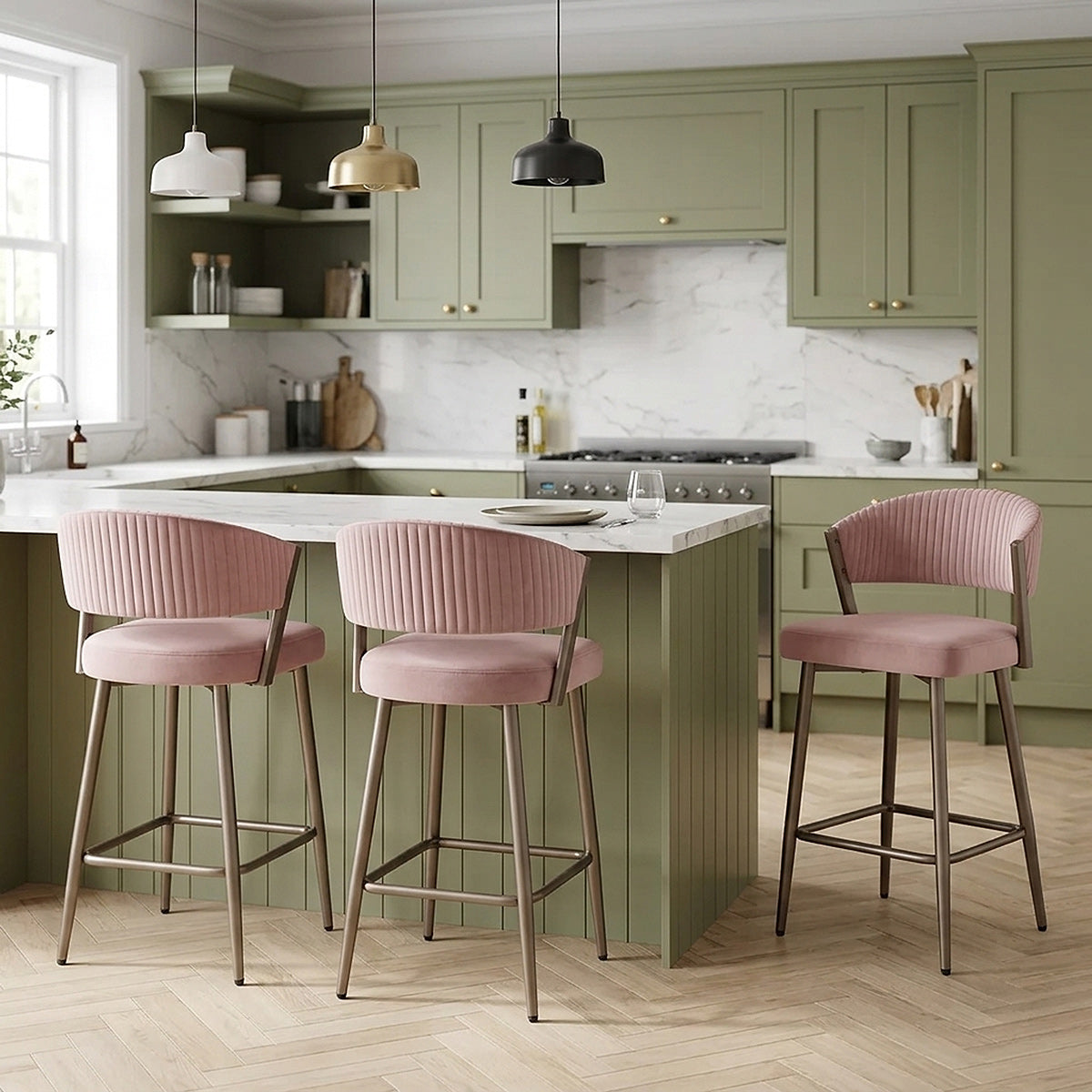 Lusso Bar Stool Pink Velvet