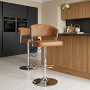 Lusso Chrome Stool Brown Real Leather