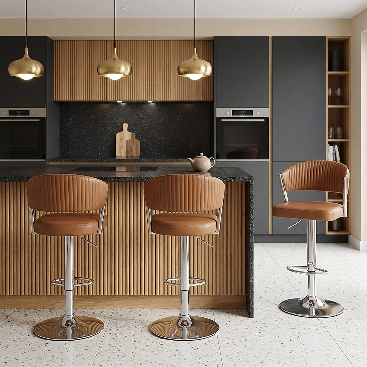 Lusso Chrome Stool Brown Real Leather