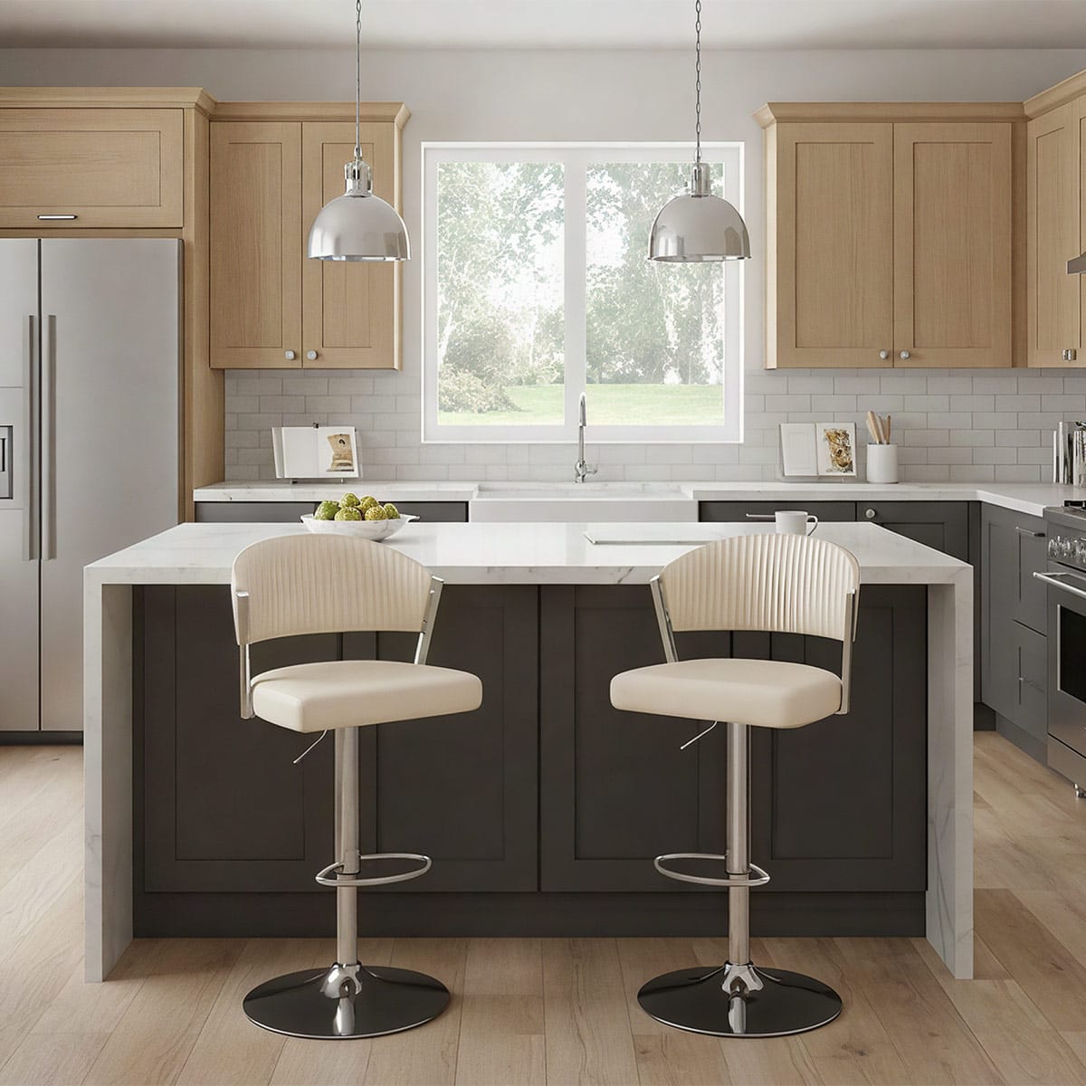 Lusso Chrome Stool Cream Real Leather