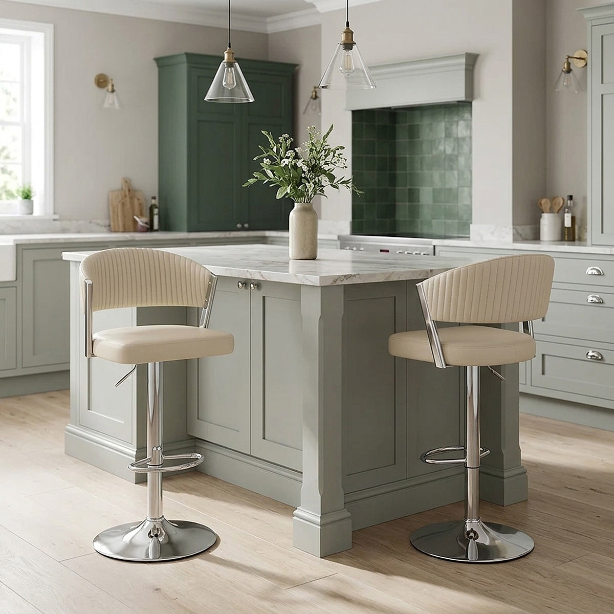 Lusso Chrome Stool Cream Real Leather