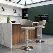 Lusso Chrome Stool Grey Real Leather