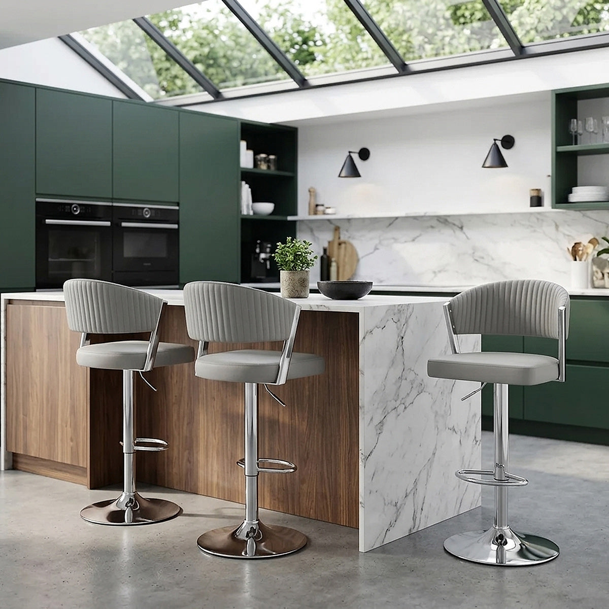 Lusso Chrome Stool Grey Real Leather