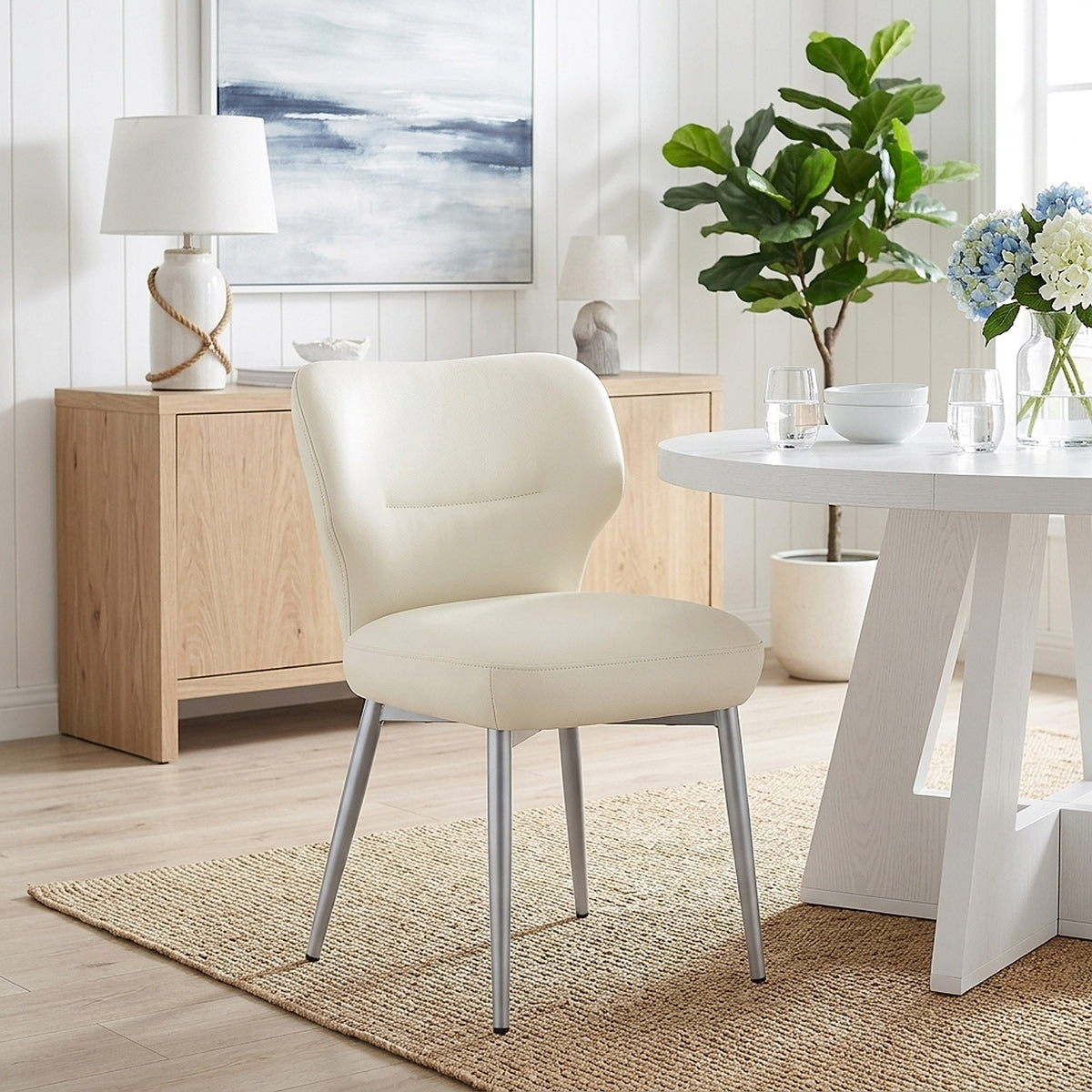 Maddie Brushed Dining Chair Cream Eco Leather