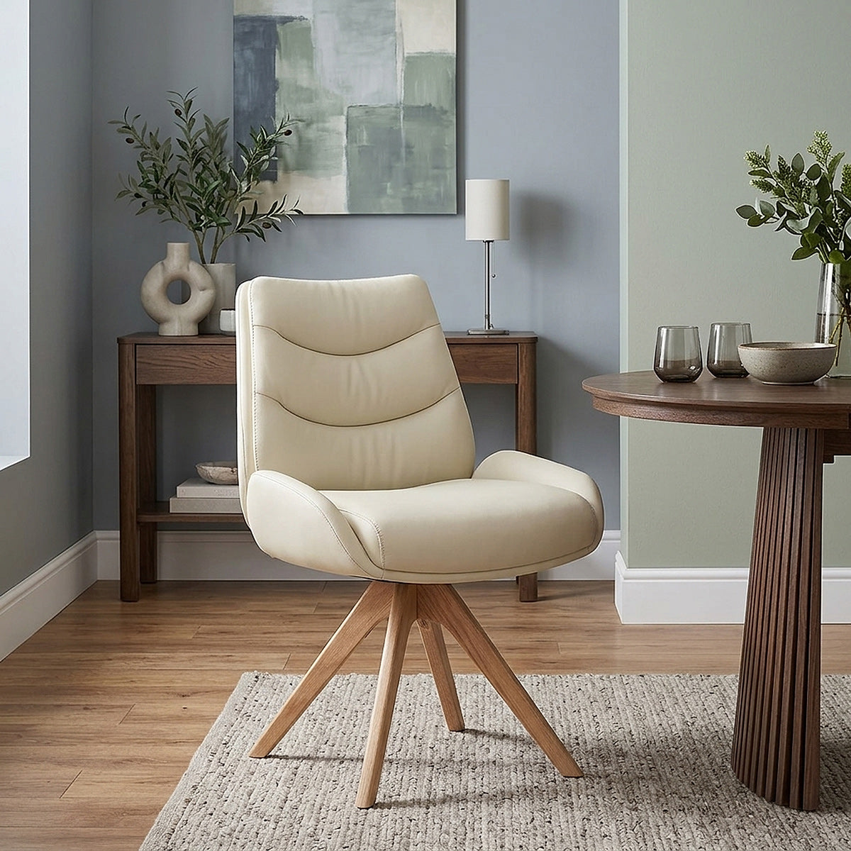 Madrid Real Leather Dining Chair Cream