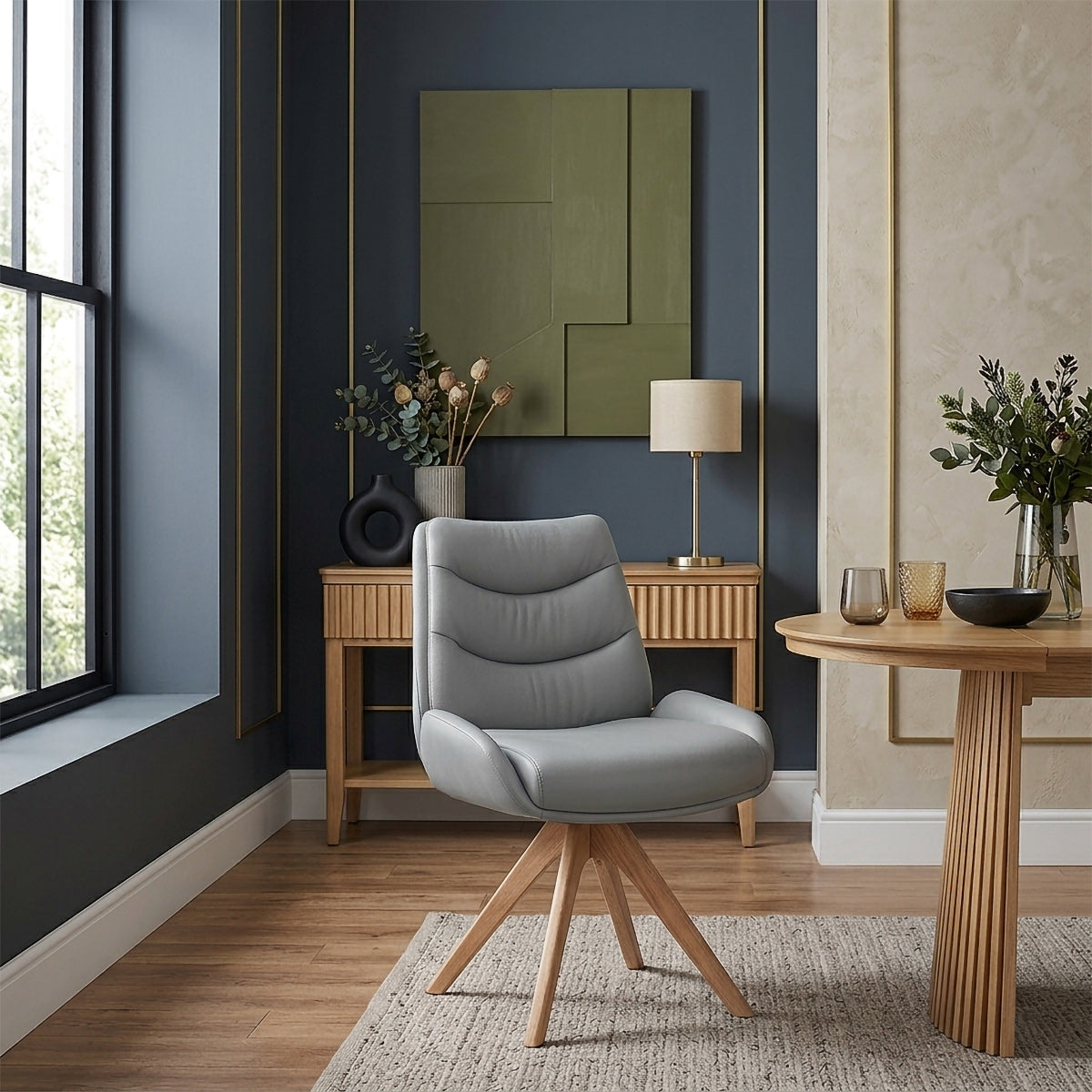 Madrid Real Leather Dining Chair Grey