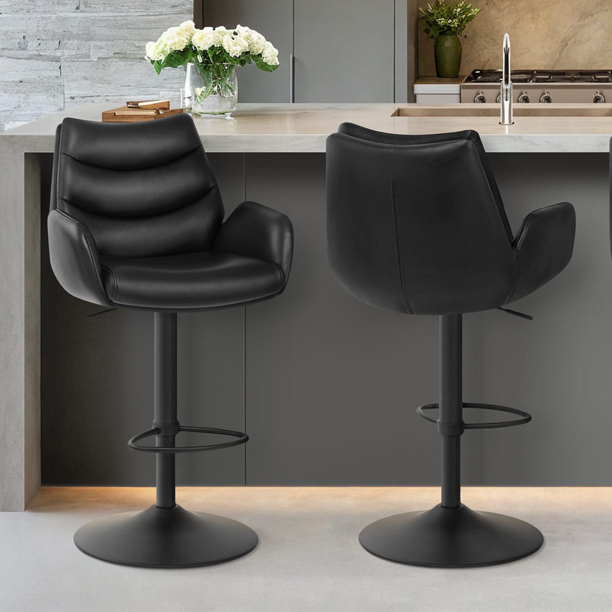 Madrid Real Leather Gas Lift Stool Black