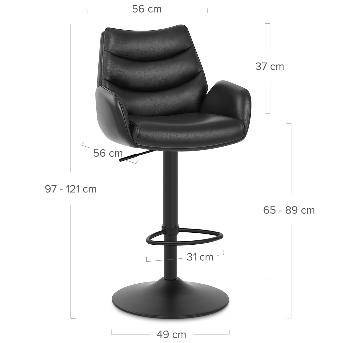 Madrid Real Leather Gas Lift Stool Black