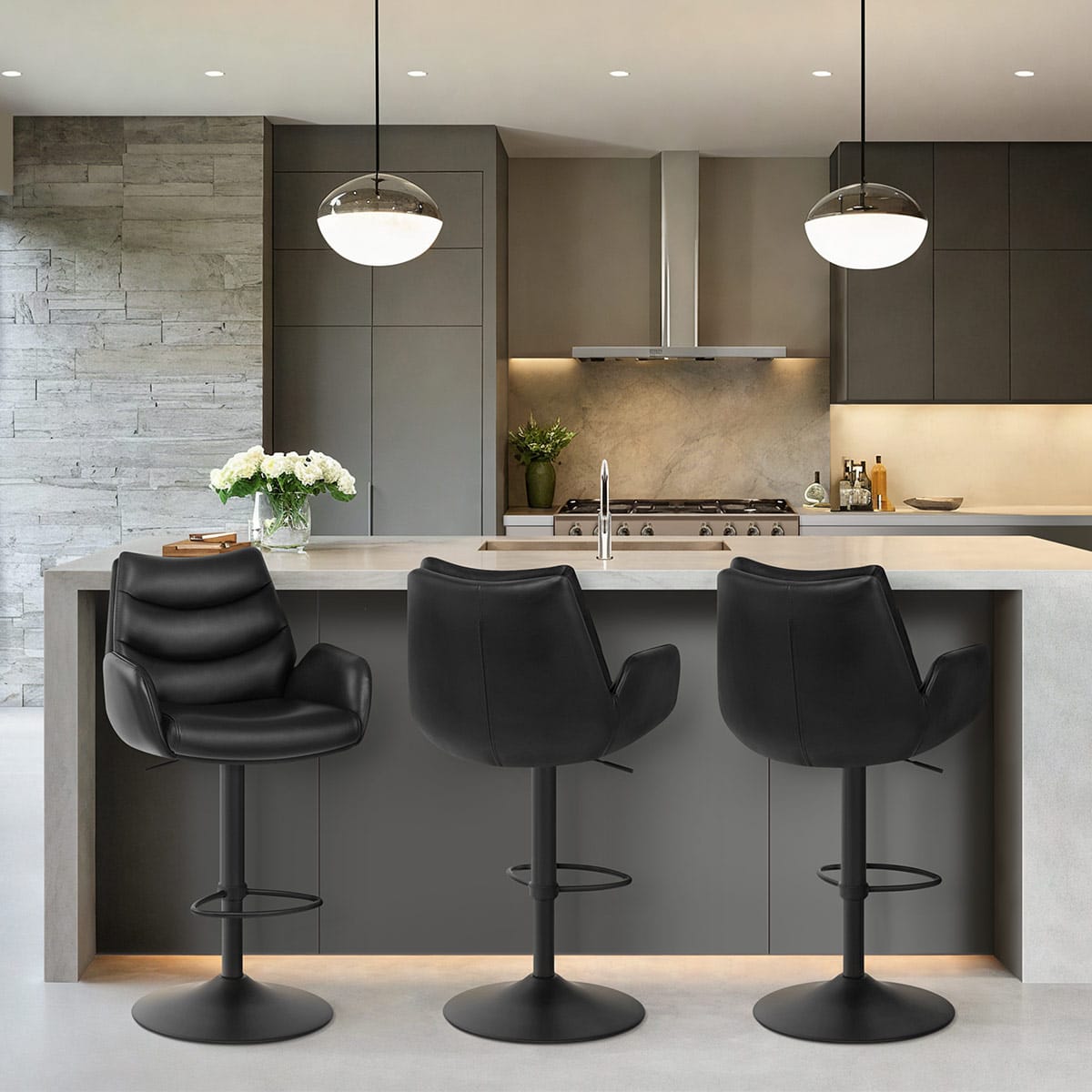 Madrid Real Leather Gas Lift Stool Black