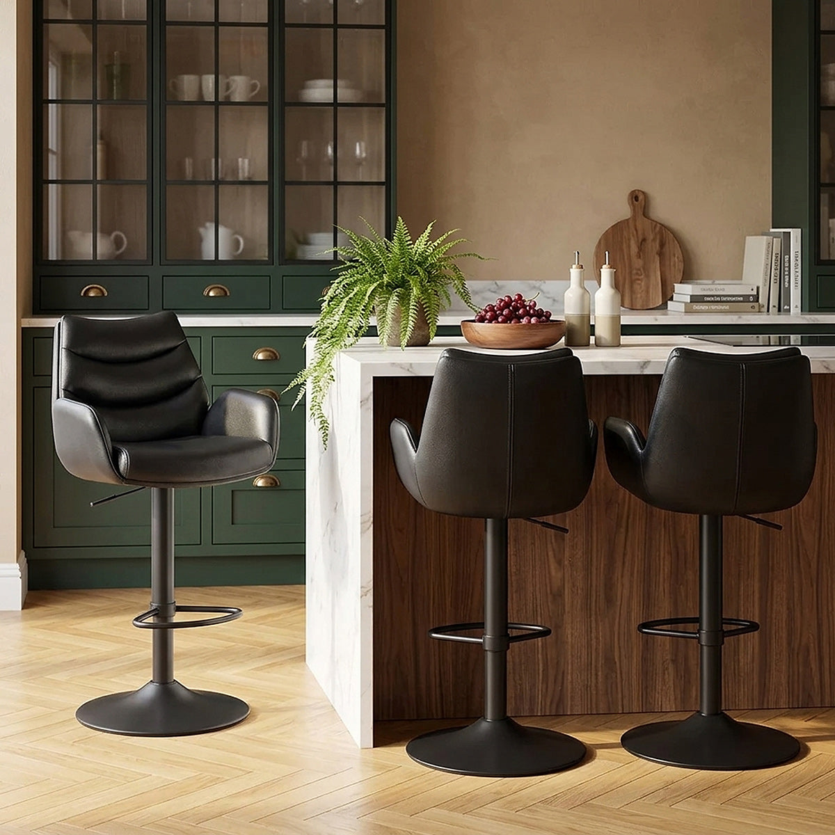 Madrid Real Leather Gas Lift Stool Black